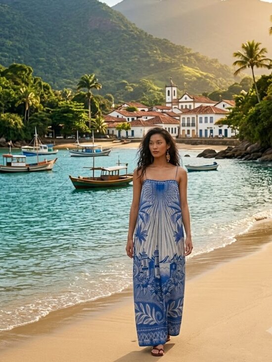 FARM Rio Dresses & Skirts - FARM Rio Blue Town Scene Floral Dress